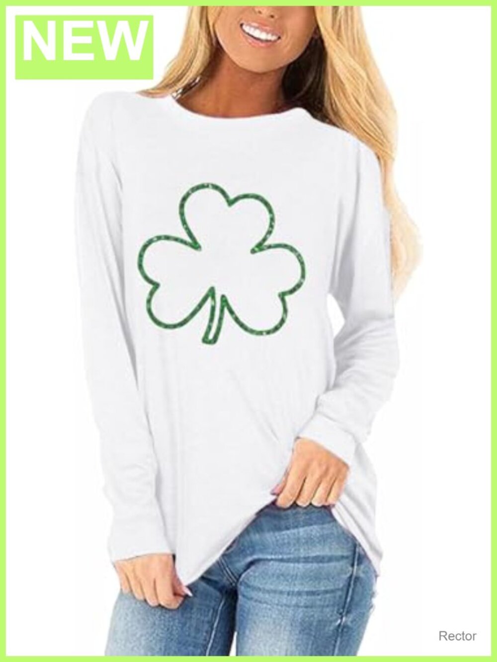 Long Sleeve St Patrick's Day Shamrock Tee Cotton Blend Crewneck